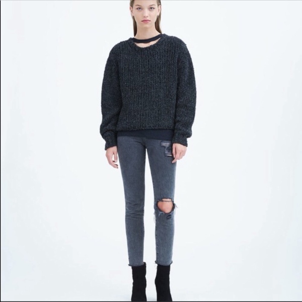 IRO Jeans Navy Distressed Crewneck Sweater M